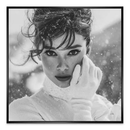 Iconic updo with delicate snow accents in grayscale wall art