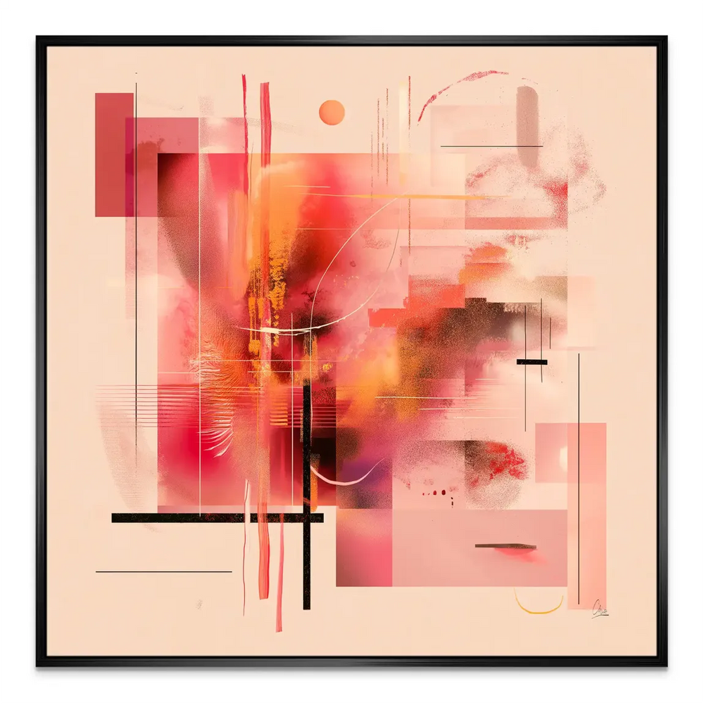 Graphic-canvas art with orange focal point and light cream backdrop.