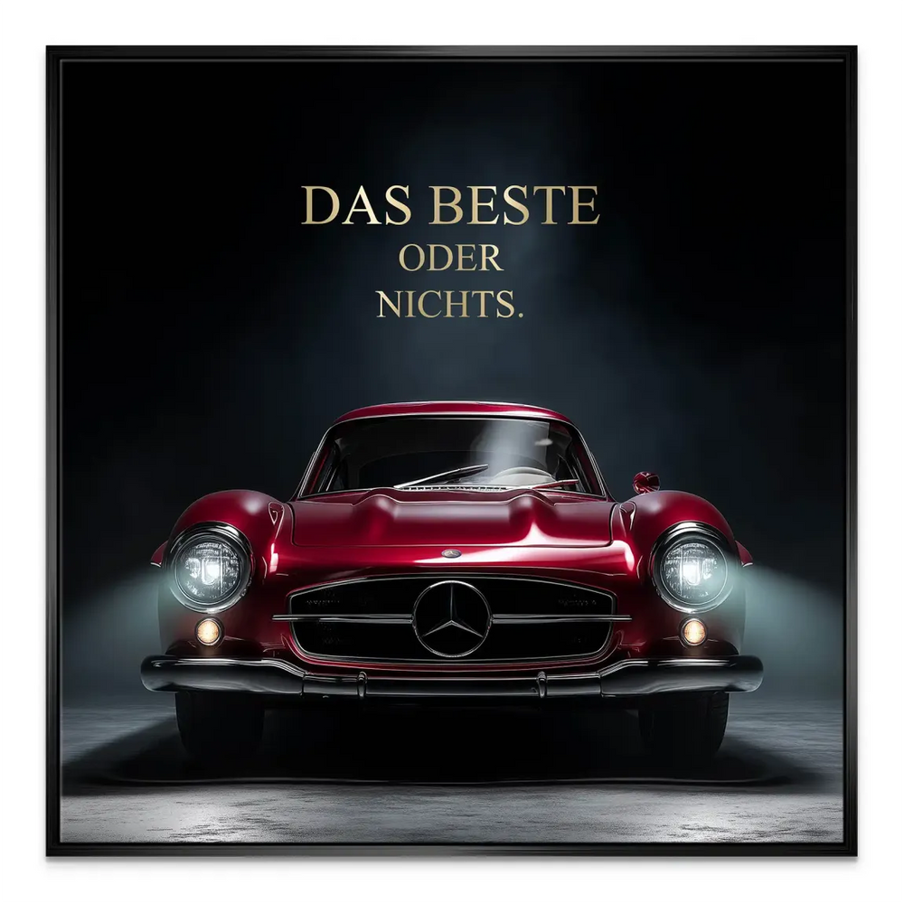Luxurious automotive wall decor featuring gold text on a dark, dramatic background.