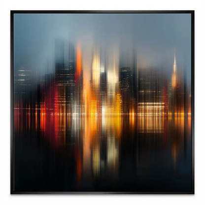 Colorful city skyline artwork for modern interiors suitable for living rooms and offices.