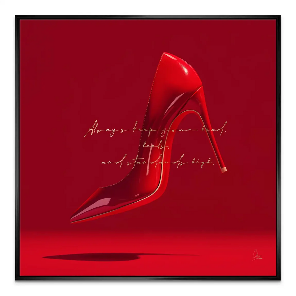 Luxurious red heel artwork with bold color palette and chic vibe