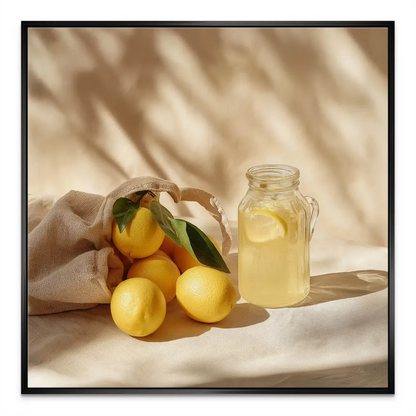Scandinavian inspired lemon wall art in kitchen setting
