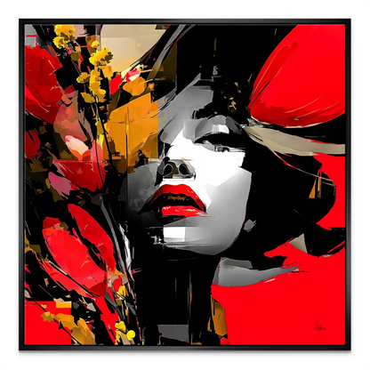 Red Abstract Canvas Art: Bold Portrait & Floral Wall Decor - Image 6