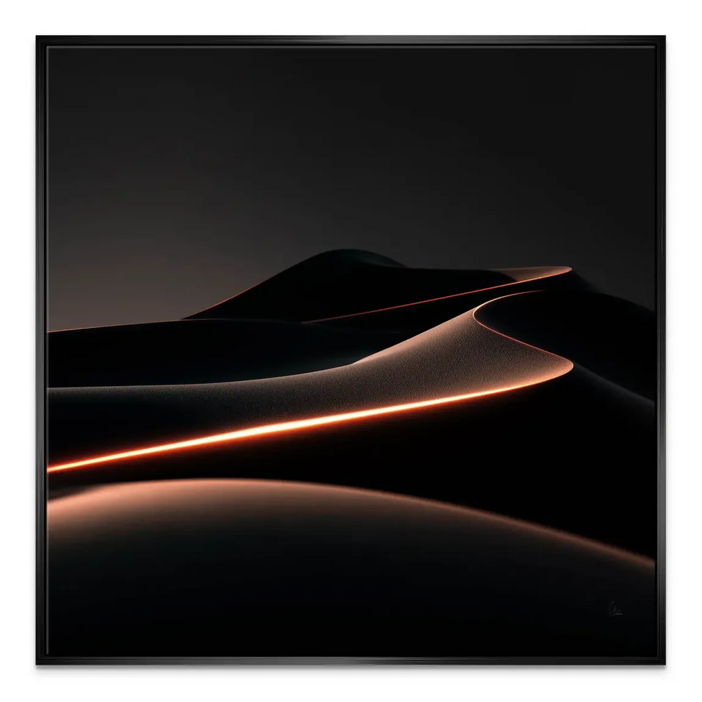 Dark dune scene with a glowing orange-copper line along the ridges