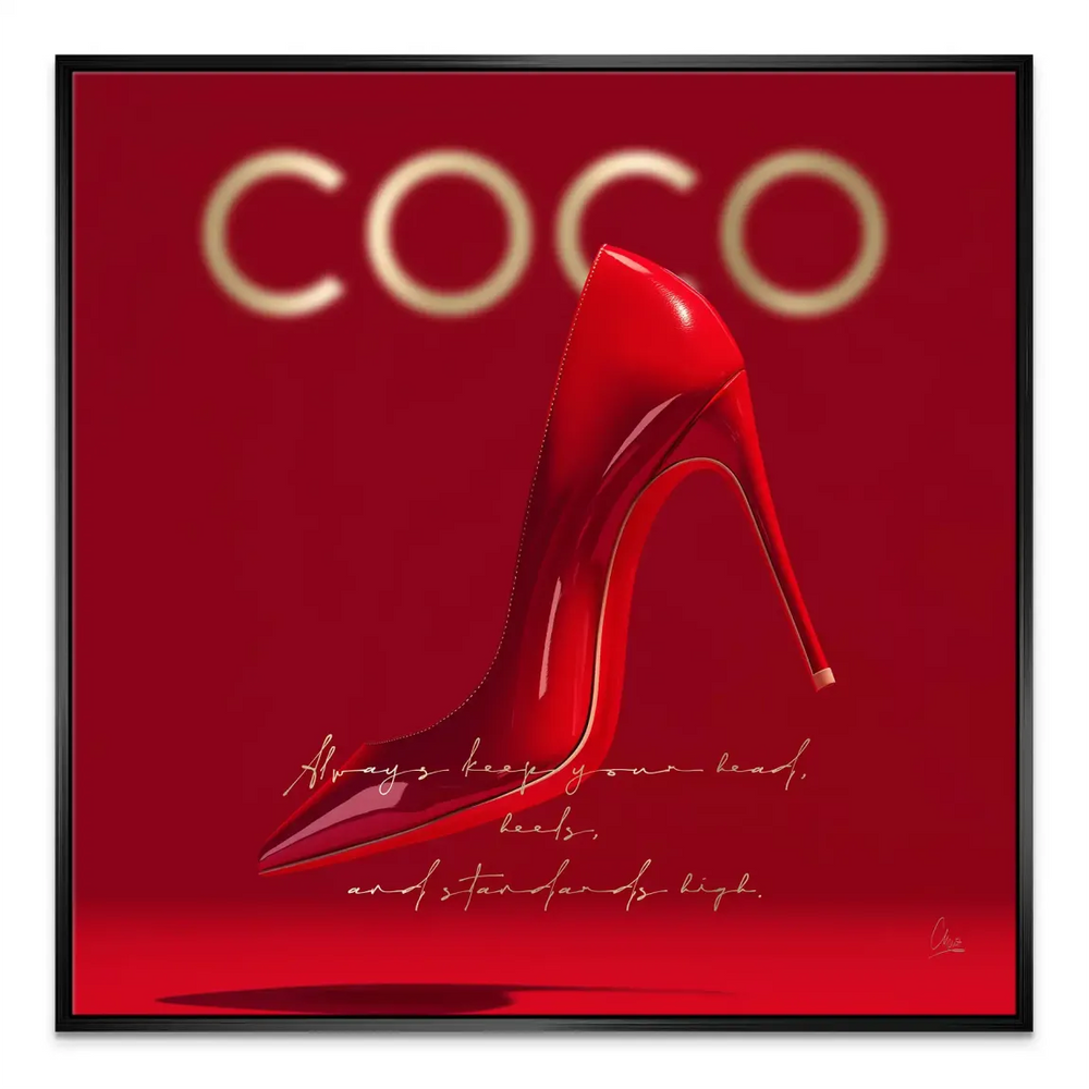 Luxurious red color palette and bold typography on contemporary canvas art