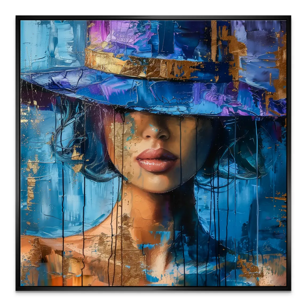 Warm skin tones contrasted with cool blues and purples on canvas