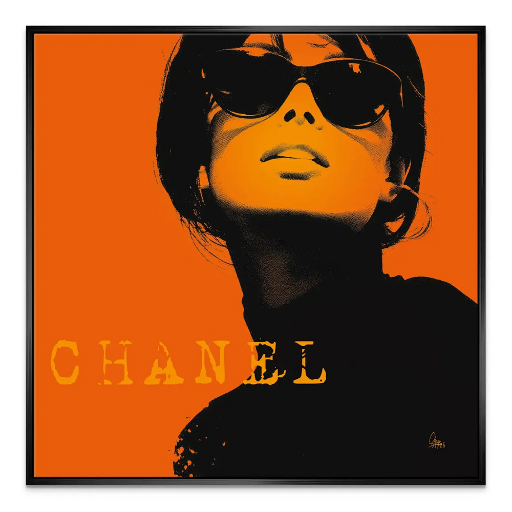High-contrast silhouette with black turtleneck in orange pop art.