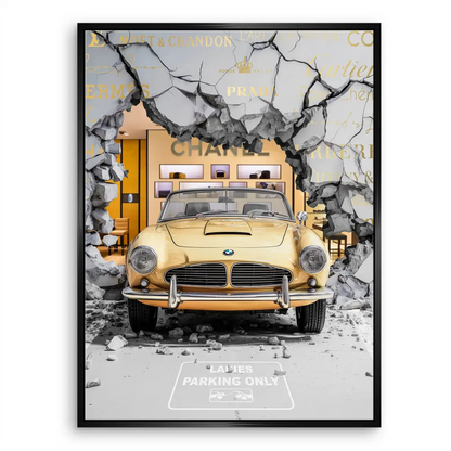 Overall piece from the Pop Graffiti collection combining couture branding with car culture.