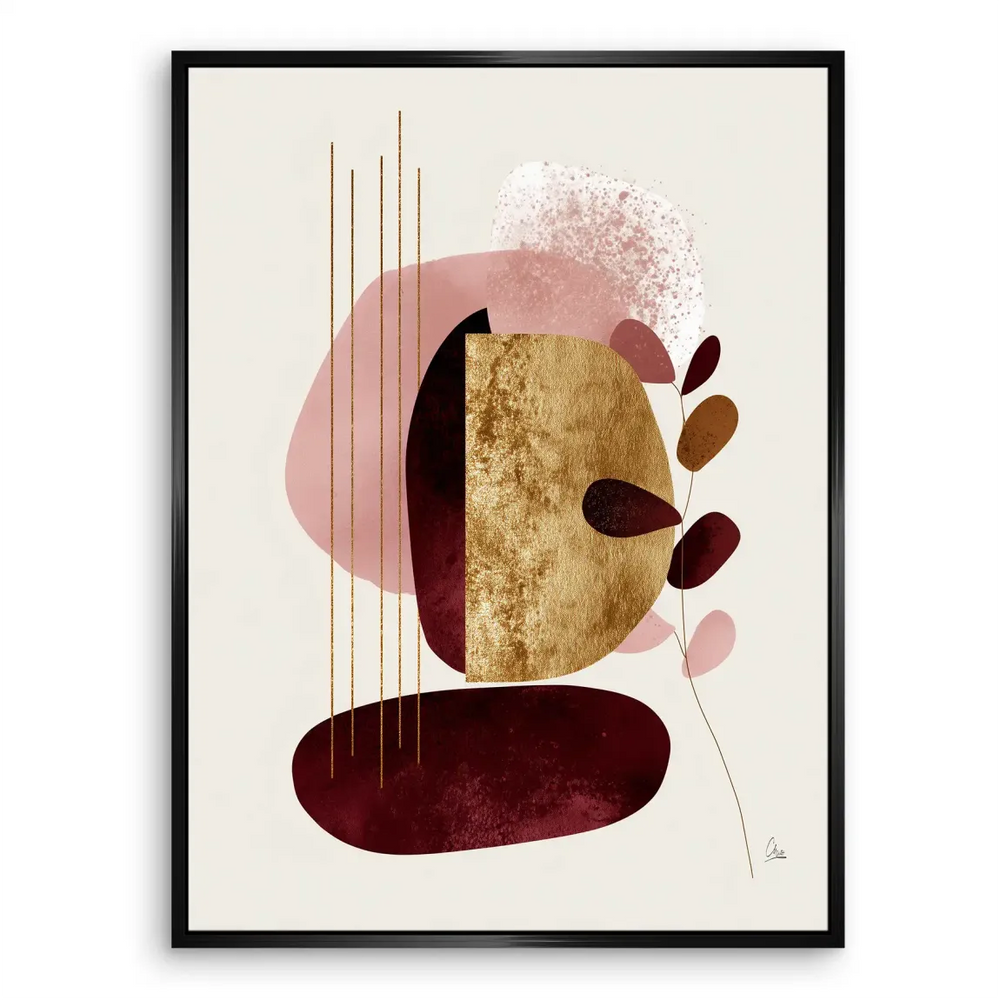 Luxurious wall art featuring velvet red, light pink, and gold accents in a contemporary design