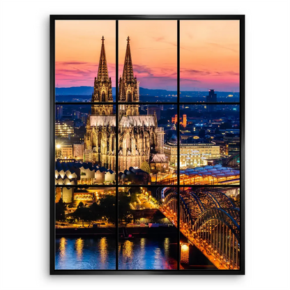 Dramatic pink and orange sky above Cologne’s skyline