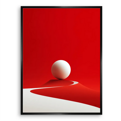 White path weaving through crimson terrain in abstract wall art