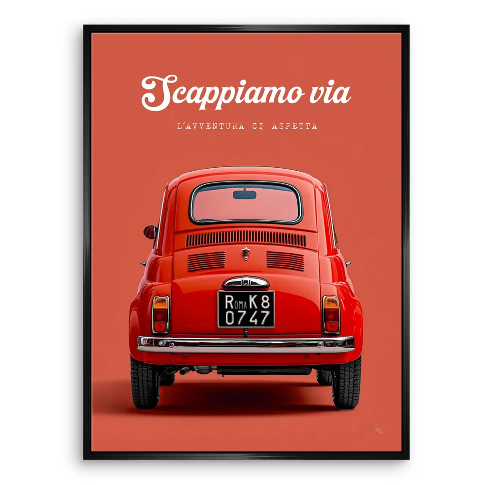 Classic Fiat 500 seen from behind in wall art