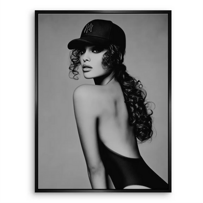 Elegant, confident gaze portrait suitable for dressing areas and urban interiors
