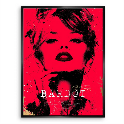 Minimalist industrial interior with Brigitte Bardot wall art