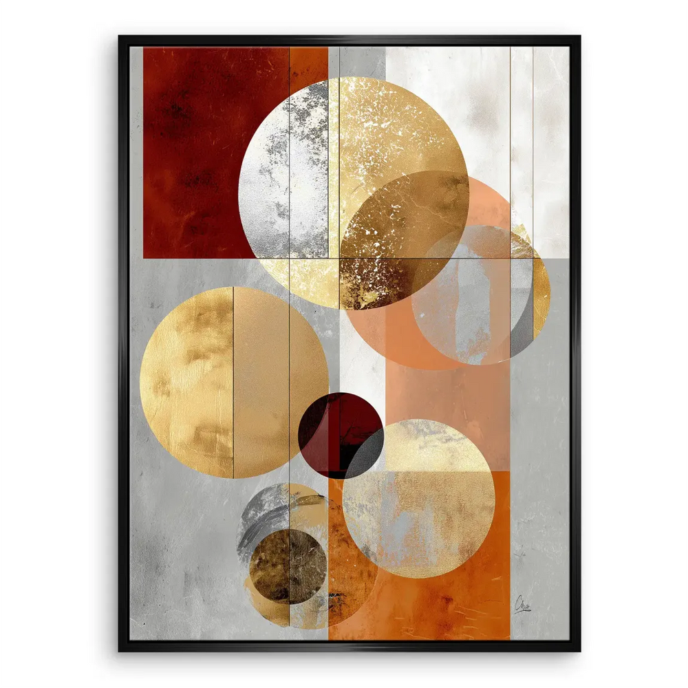 Luxurious abstract canvas art with warm earth tones and metallic accents.