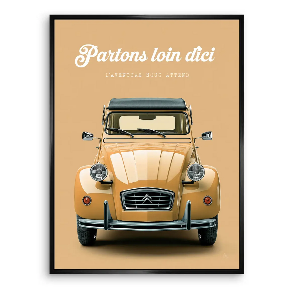 Centered composition yellow 2CV on warm-toned background suitable for living rooms
