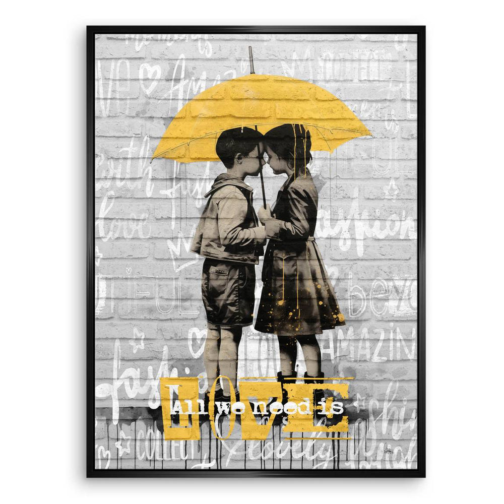 Banksy-inspired street art vibe on a contemporary wall piece