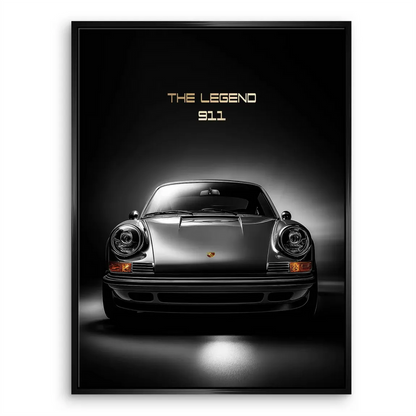 Luxurious car wall art with gold typography THE LEGEND 911