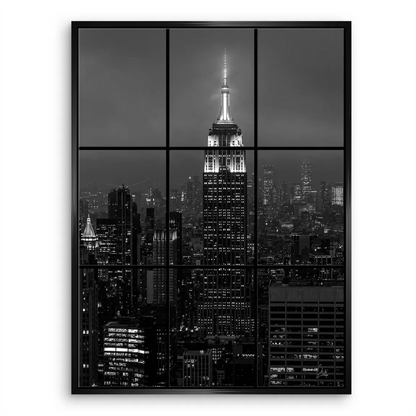 Minimalist black-and-white cityscape wall art suitable for modern interiors.