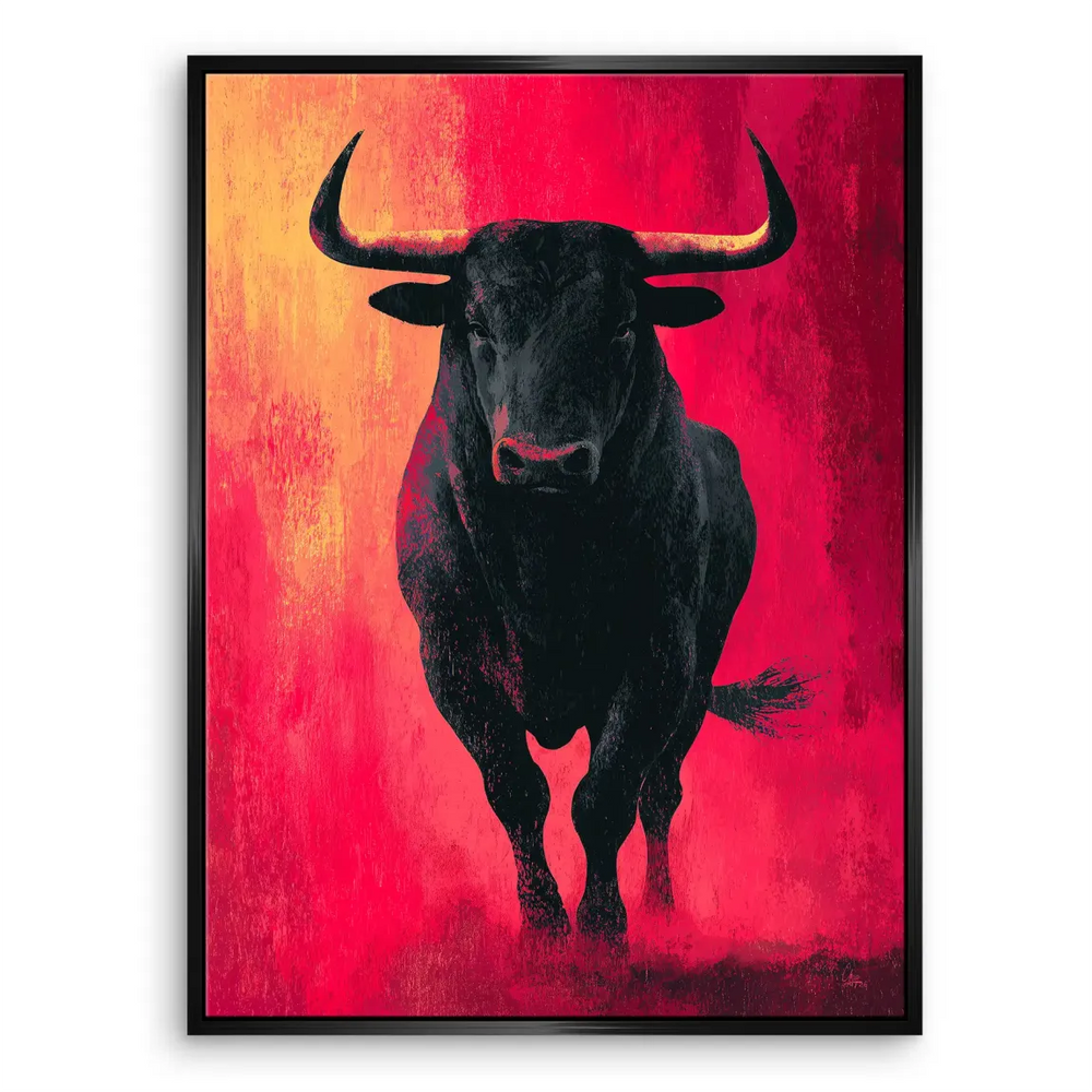 Bull on Red Canvas - Expressive Red-Orange Wall Art - Image 6