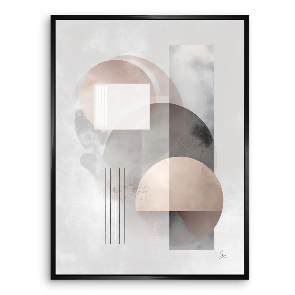 Minimalist abstract wall art emphasizing balance and calm in a living room setting
