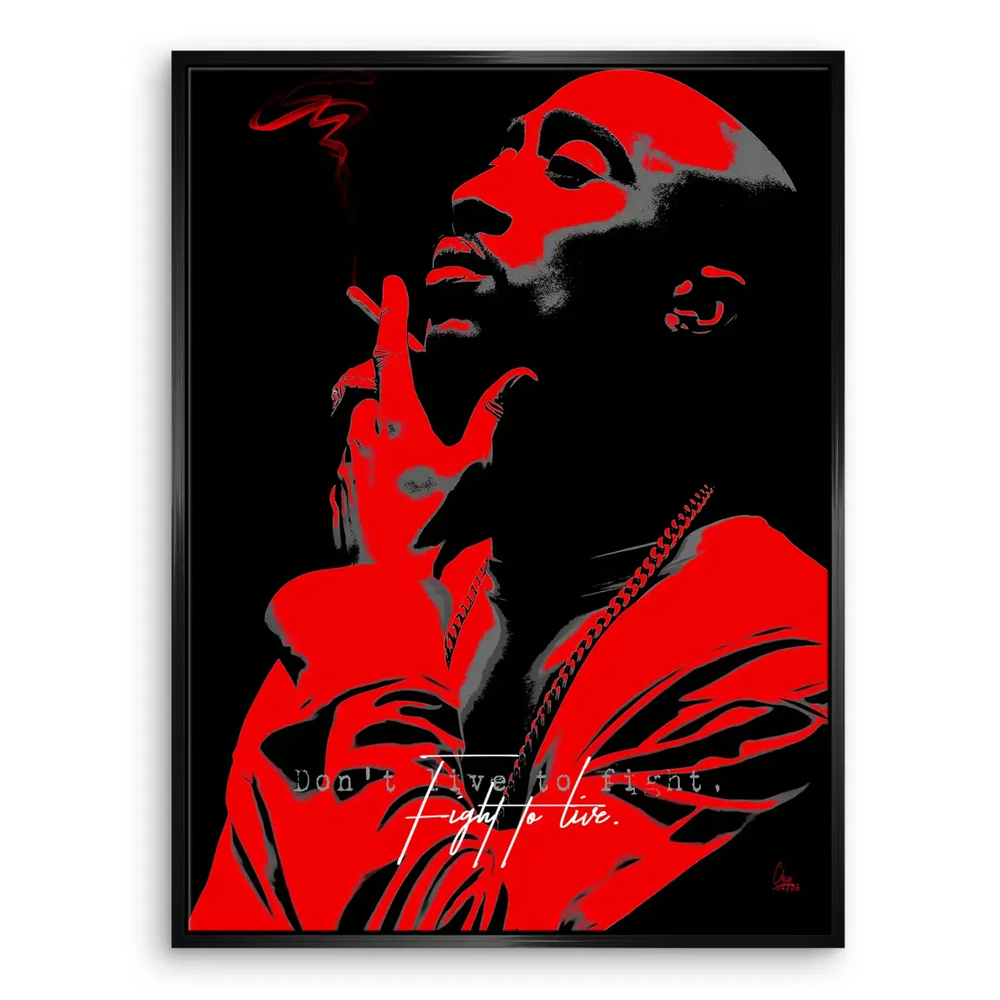 Abstract Tupac face in bold red and black tones on canvas