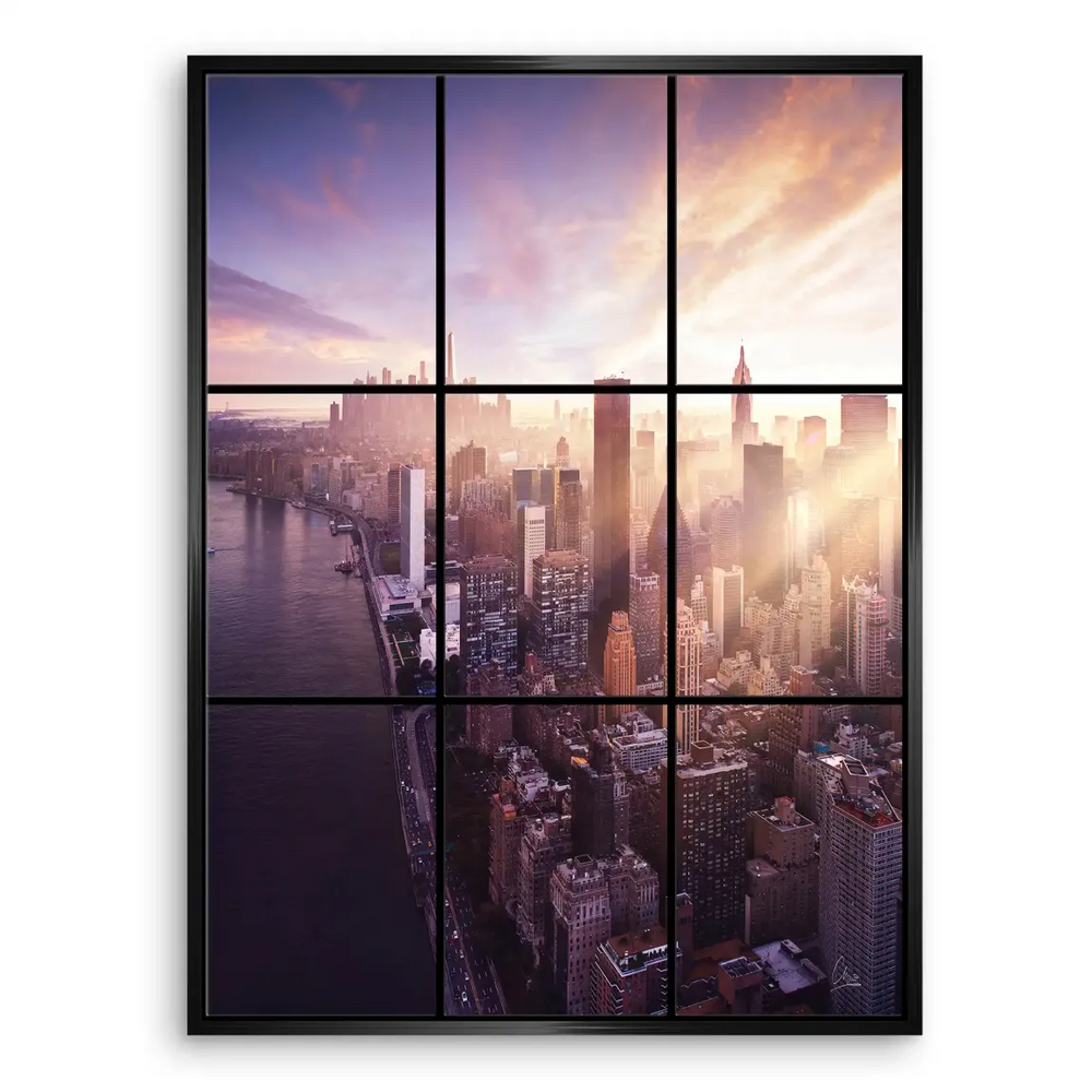 Modern urban landscape with purple dusk tones and perspective