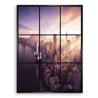 Modern urban landscape with purple dusk tones and perspective