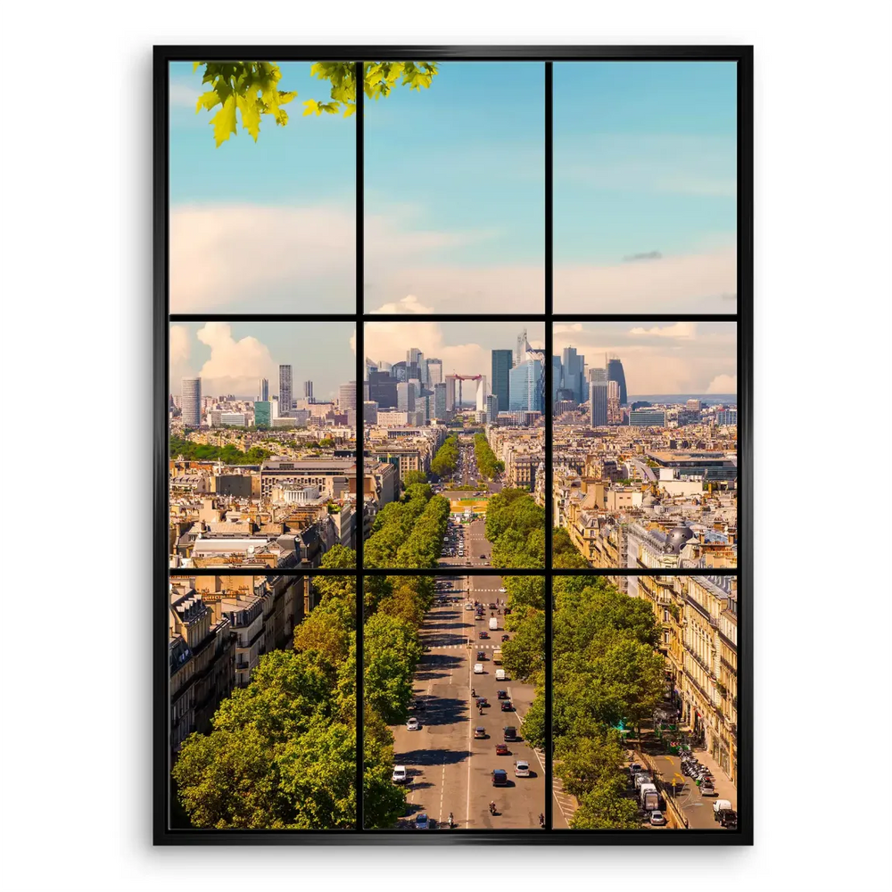 Champs-Elysees-inspired boulevard skyline in a minimal wall art style