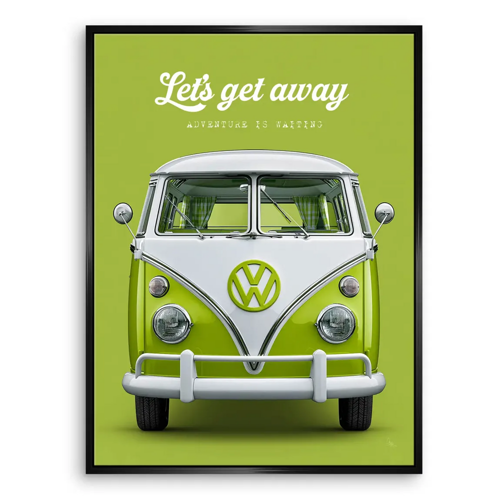 Vibrant wall art featuring a vintage VW bus with symmetrical graphic design