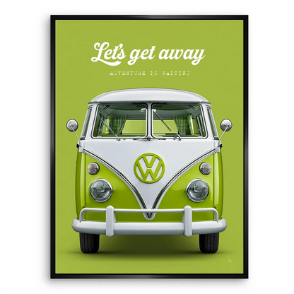 Vibrant wall art featuring a vintage VW bus with symmetrical graphic design
