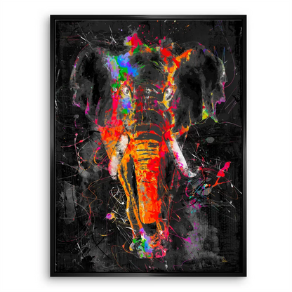Dynamic neon elephant painting suitable for modern living rooms or offices.