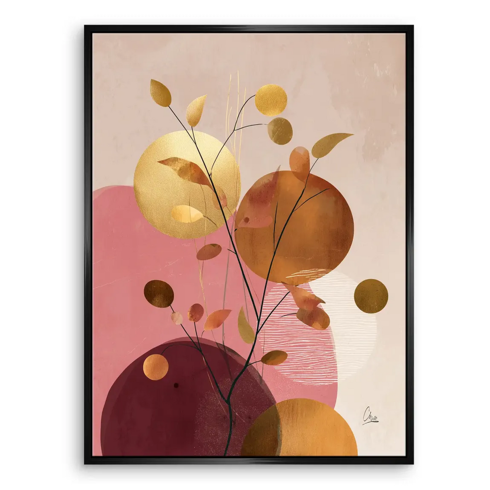 Blush pinks, terracotta, burnt orange, and earthy browns in a serene wall piece