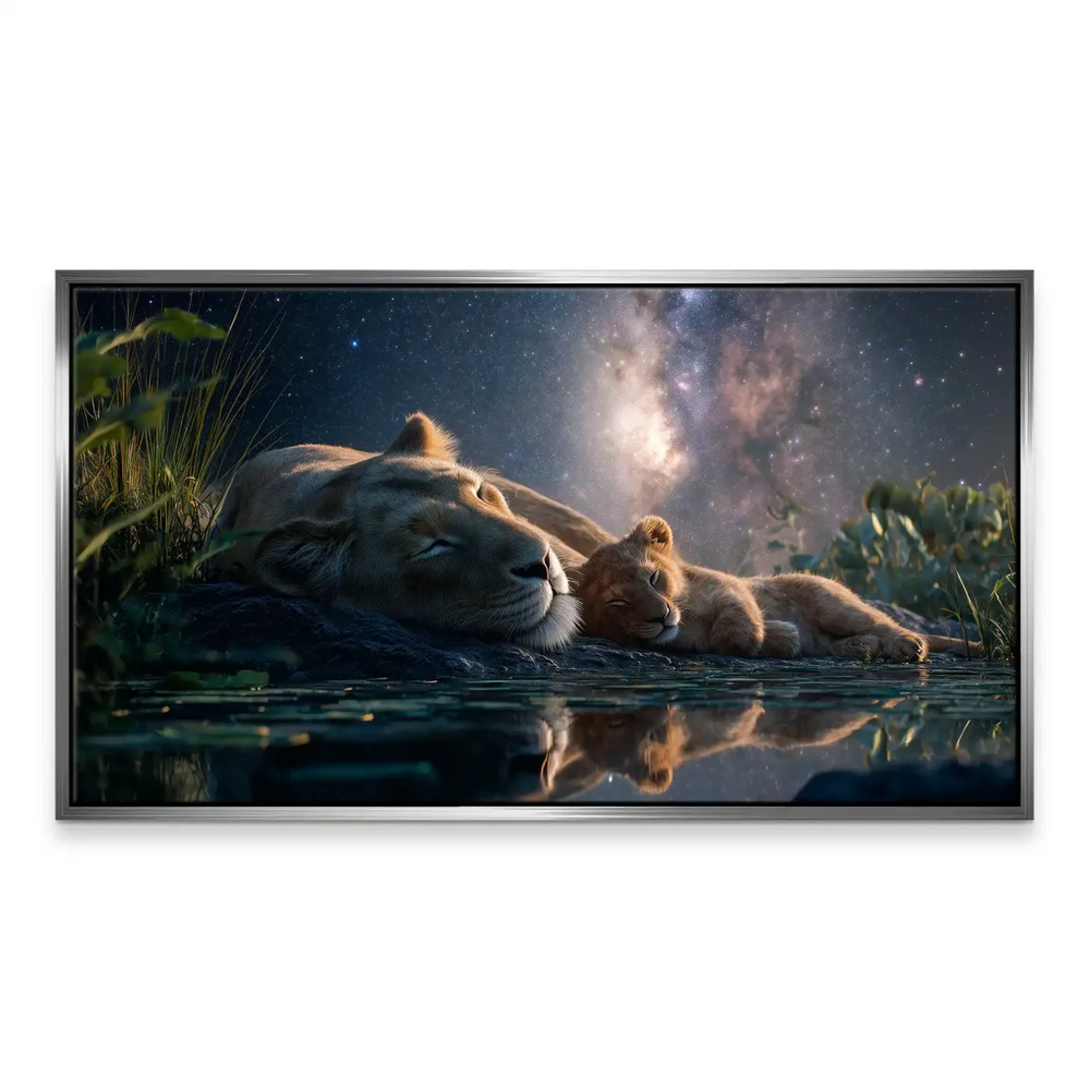 Tranquil composition blending natural animal portrait with cosmic ambiance.