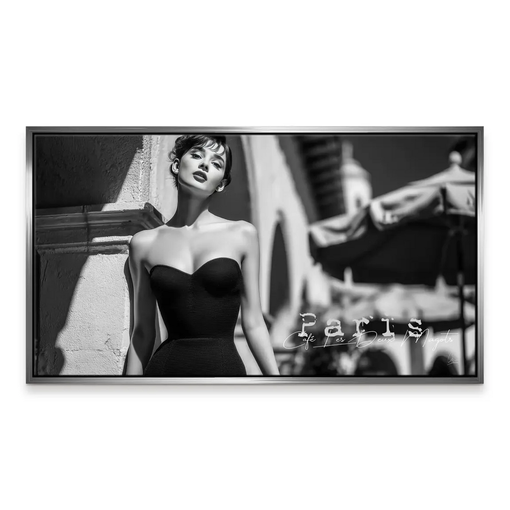 Parisian cafe ambiance with a stylish fashion-forward figure in a timeless pose