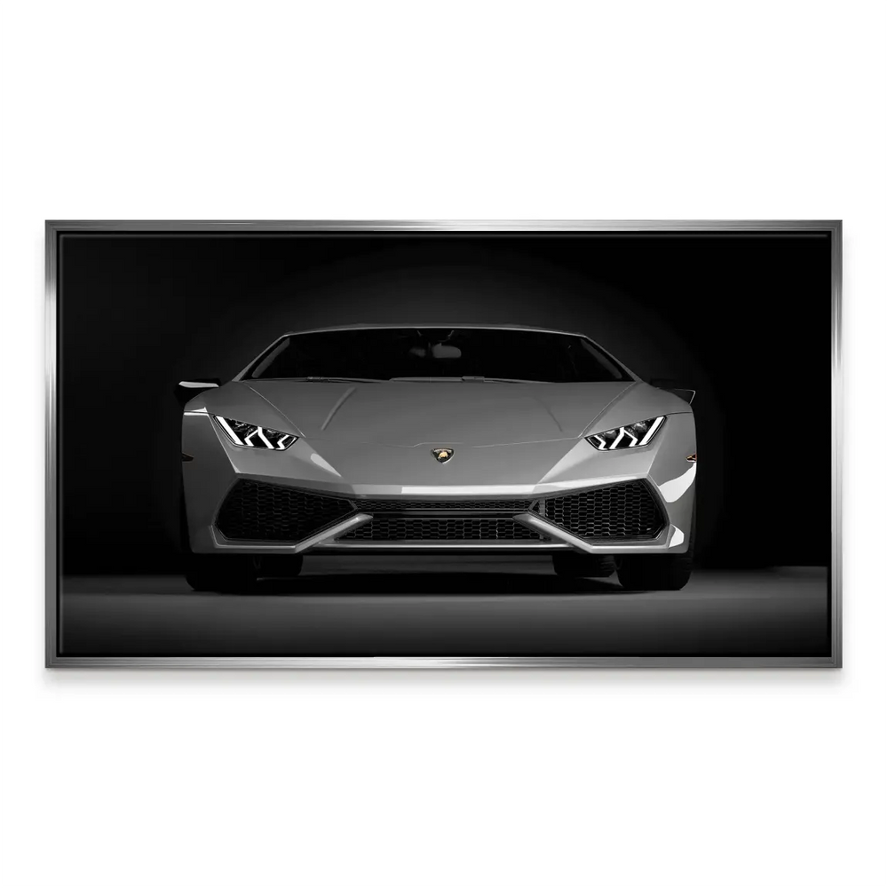 Minimalist automotive wall art showing a sleek gray Lamborghini for contemporary interiors.