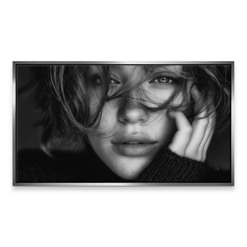 Portrait artwork of a woman in grayscale, suitable for modern decor