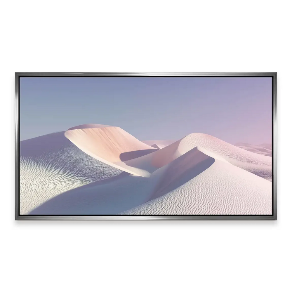 Contemporary wall art with a Scandinavian-inspired color palette of whites, peaches, and lavender.
