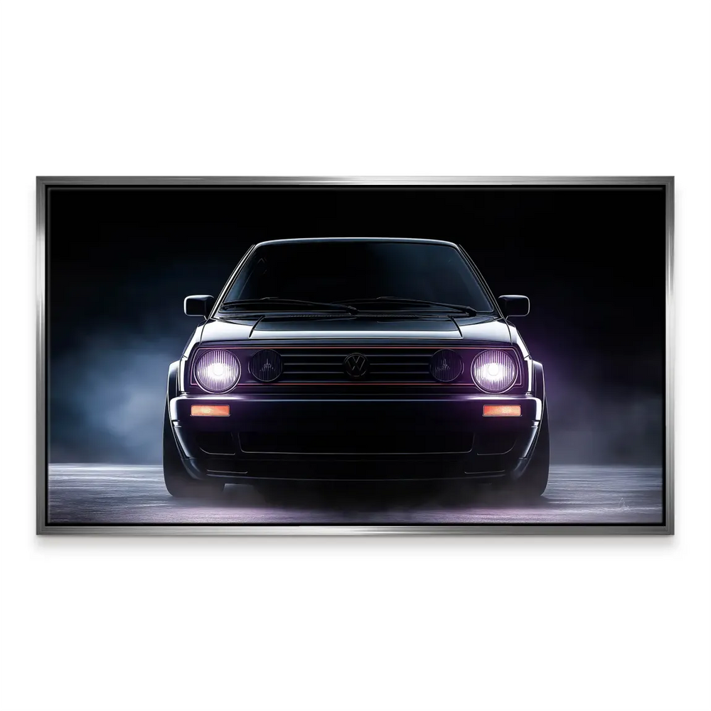 Front view of the Mk2 Golf in a moody setting, ideal for modern industrial decor.