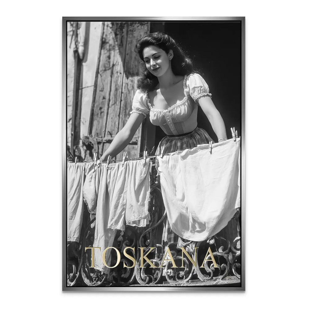 Subtle gold TUSCANY lettering adds elegance to the canvas.