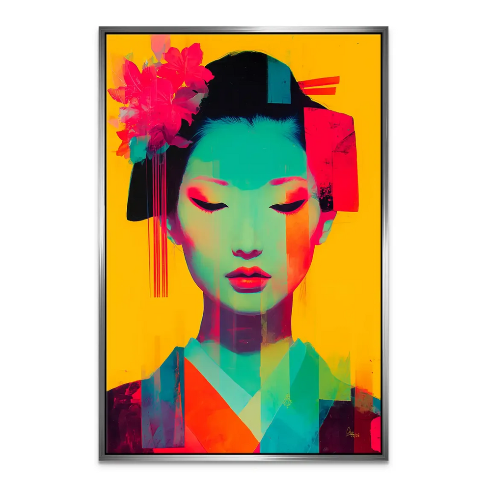 Contemporary canvas art blending traditional Japanese elegance with pop art energy.