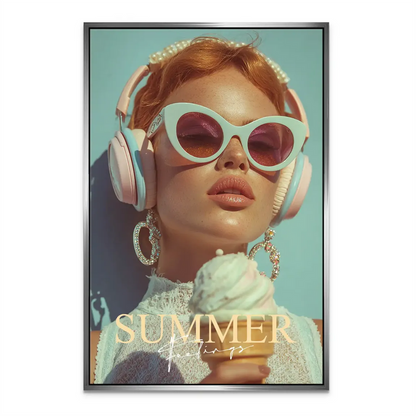 Light blue backdrop with the inscription SUMMER feelings in a stylish art canvas.