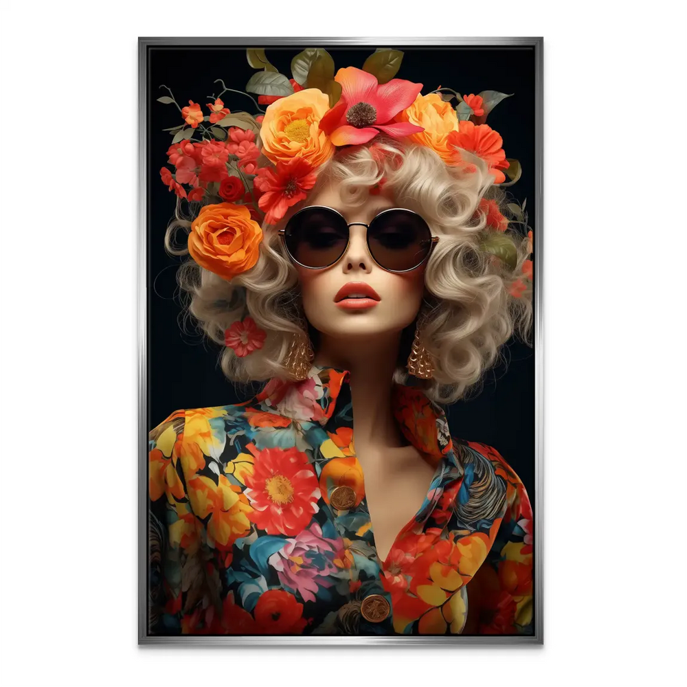 Floral Glamour Canvas Print Woman Portrait in Orange Flowers - Image 5