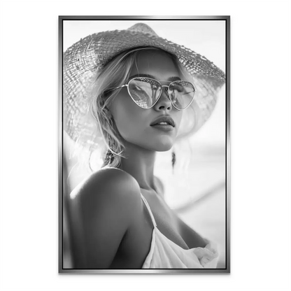 Summer Glam Noir Canvas Print - Chic Black & White Portrait in Fashion - Image 5