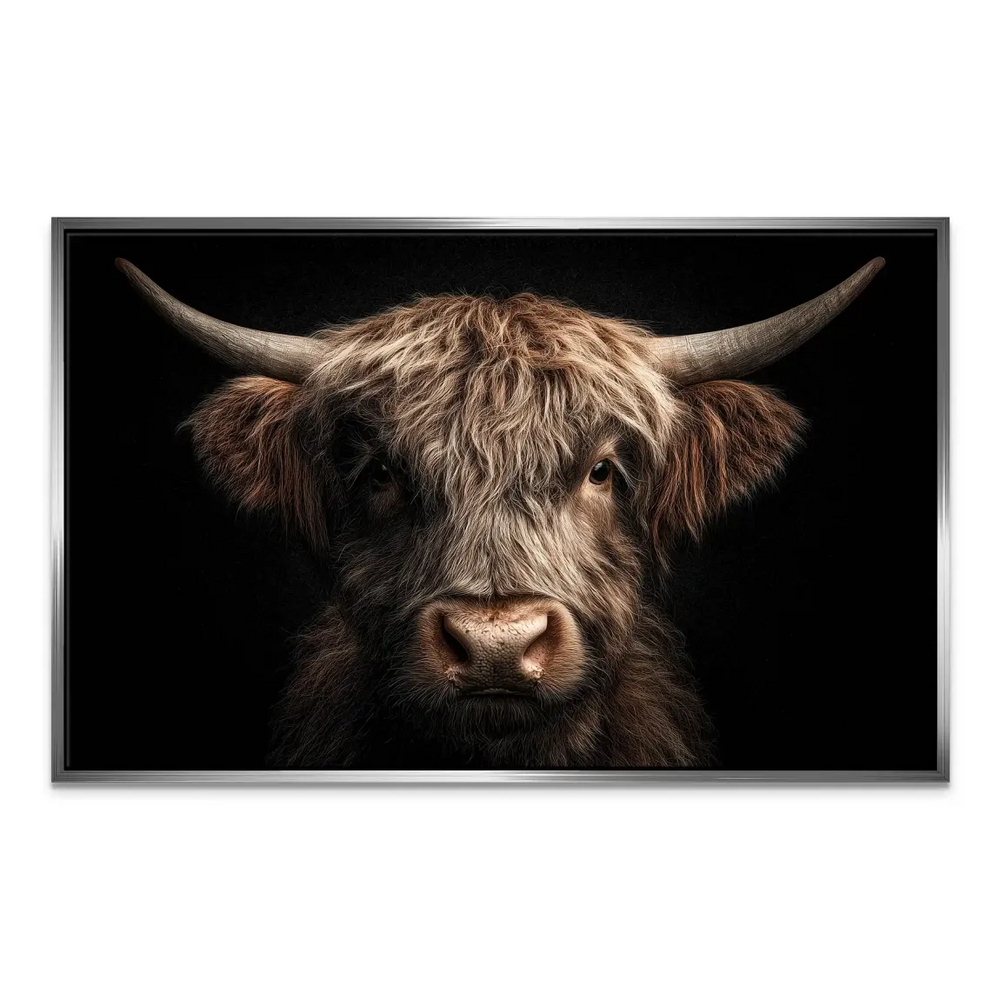 Painterly textured Highland cow wall art in deep tones