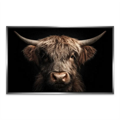 Painterly textured Highland cow wall art in deep tones