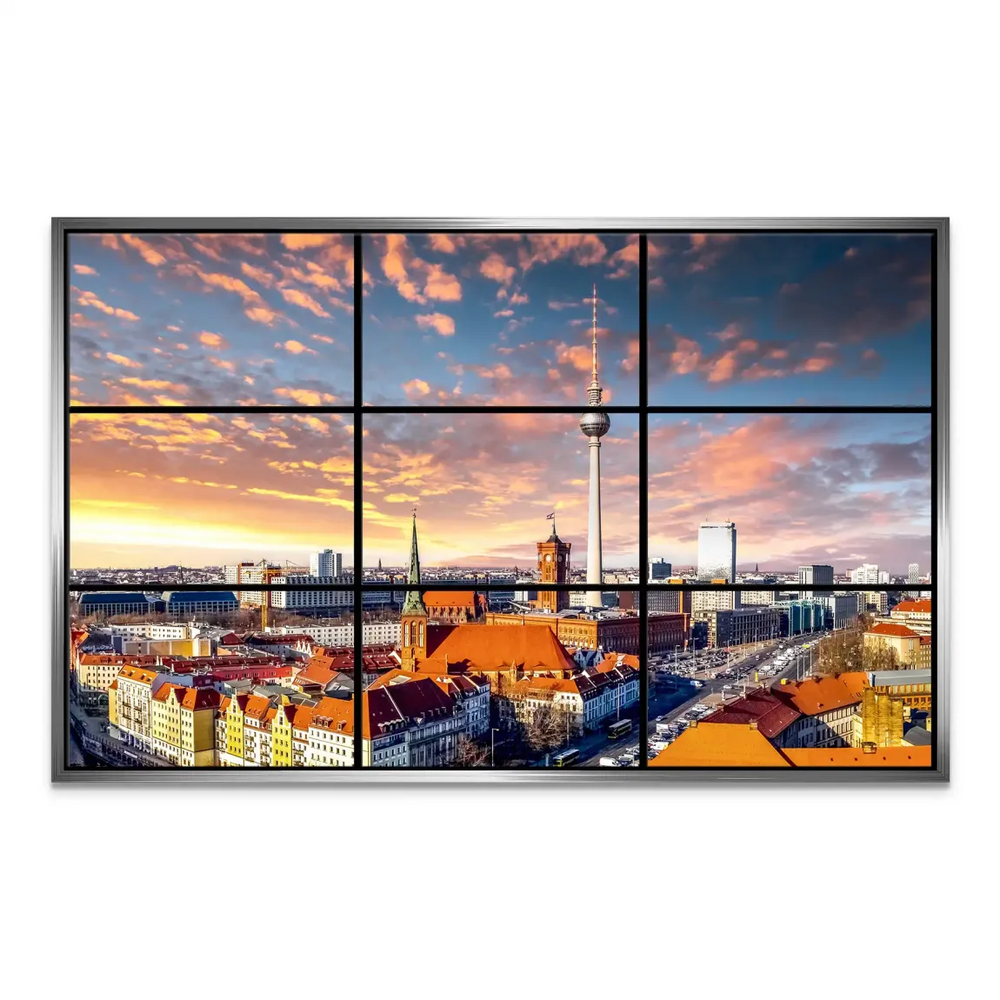 Warm-toned skyline art over Berlin for home or office decor