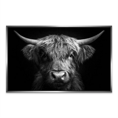 Rustic living room wall decor with a Highland cow canvas picture