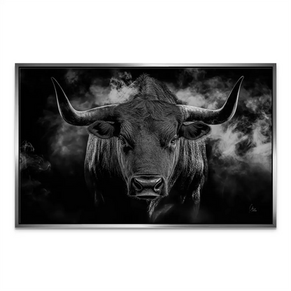 Industrial-style bull canvas art for living rooms or offices
