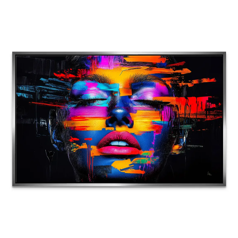 Energetic and mysterious neon portrait for urban minimalist decor